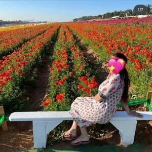 Srishti Floral Cotton Linen Blend Midi Dress S India Floral Print Pink White